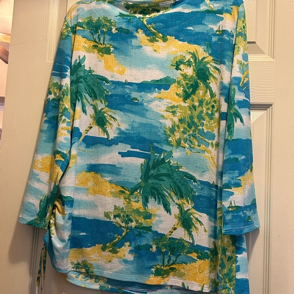 New: Ruby Rd. Blue and Yellow Patterned Top - Picture 7 of 7